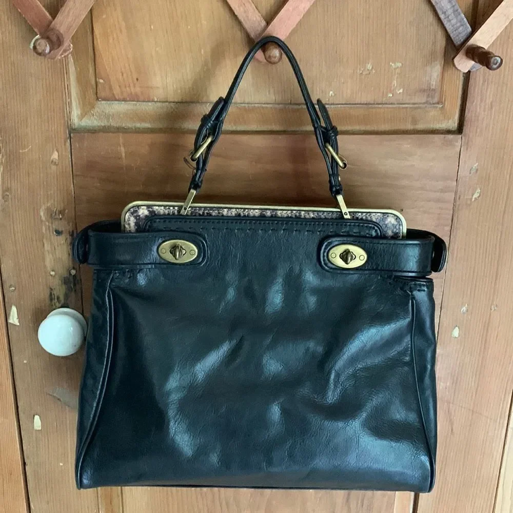 Talbots black snakeskin leather satchel handbag